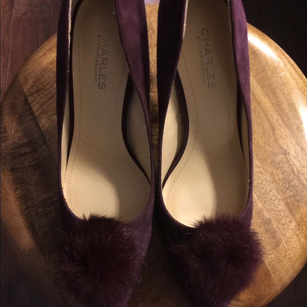 Purple suede pumps